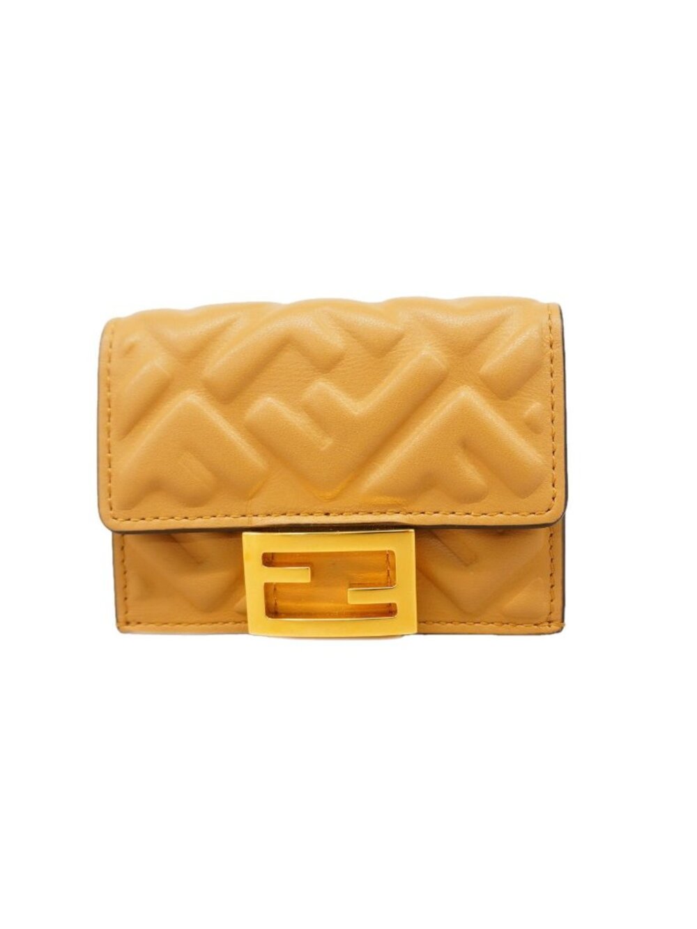 Fendi Trifold Wallet Leather Brown Gold